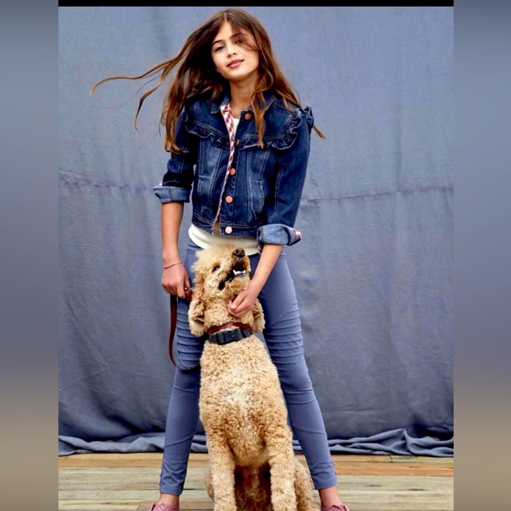 Matilda Jane Collins Girls Ruffle Denim Jacket, LIKE NEW! Jazzed it up!